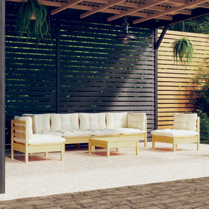 Set mobilier grădină cu perne crem, 7 piese, lemn masiv pin - WALTI WALTI