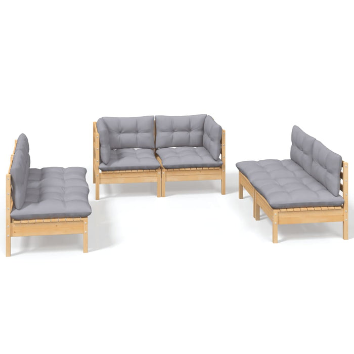 Set mobilier grădină cu perne gri, 6 piese, lemn de pin - WALTI WALTI