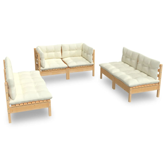 Set mobilier grădină cu perne crem, 6 piese, lemn masiv de pin - WALTI WALTI