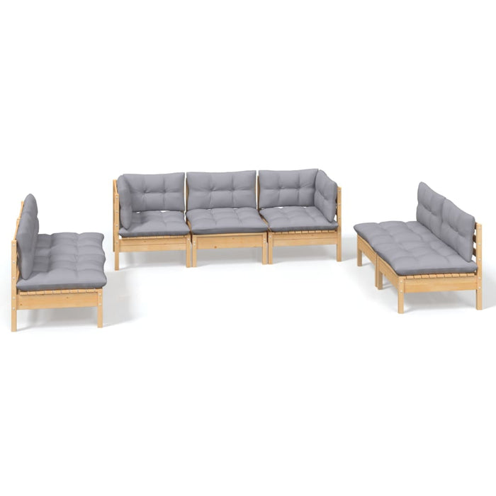 Set mobilier grădină cu perne gri, 7 piese, lemn masiv de pin - WALTI WALTI