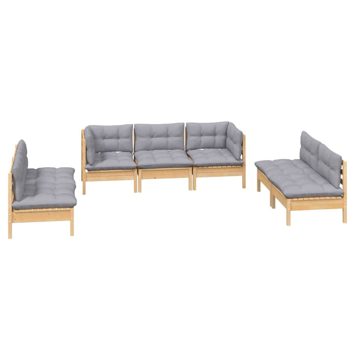 Set mobilier grădină cu perne gri, 7 piese, lemn masiv de pin - WALTI WALTI