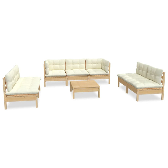 Set mobilier de grădină cu perne crem, 8 piese, lemn masiv pin - WALTI WALTI