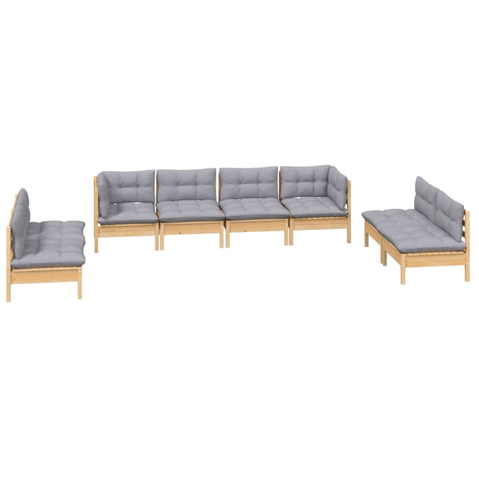 Set mobilier de grădină cu perne gri, 8 piese, lemn masiv pin - WALTI WALTI