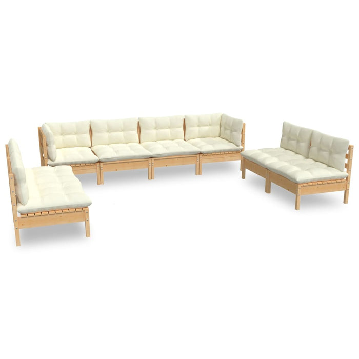 Set mobilier de grădină cu perne, 8 piese, crem, lemn masiv pin - WALTI WALTI
