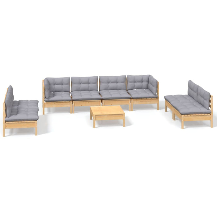 Set mobilier de grădină cu perne gri, 9 piese, lemn masiv pin - WALTI WALTI