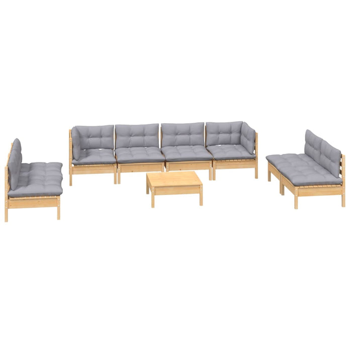 Set mobilier de grădină cu perne gri, 9 piese, lemn masiv pin - WALTI WALTI