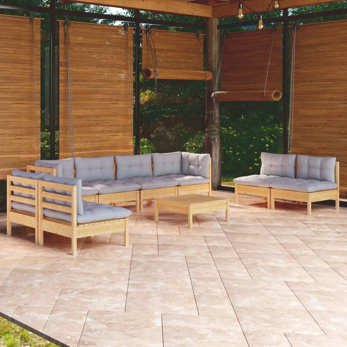 Set mobilier de grădină cu perne gri, 9 piese, lemn masiv pin - WALTI WALTI
