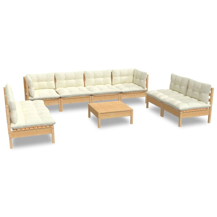 Set mobilier grădină cu perne crem, 9 piese, lemn de pin - WALTI WALTI