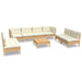 Set mobilier grădină cu perne crem, 9 piese, lemn de pin - WALTI WALTI