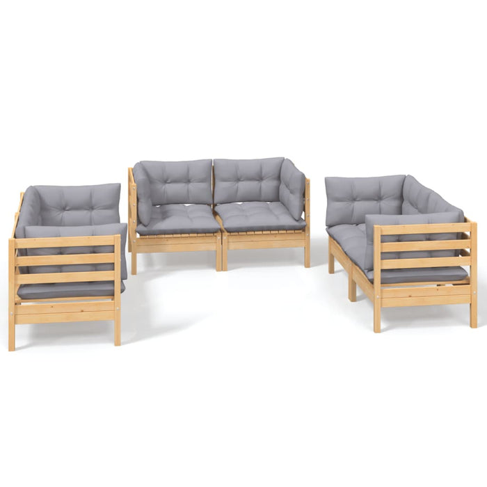 Set mobilier grădină cu perne gri, 6 piese, lemn de pin - WALTI WALTI