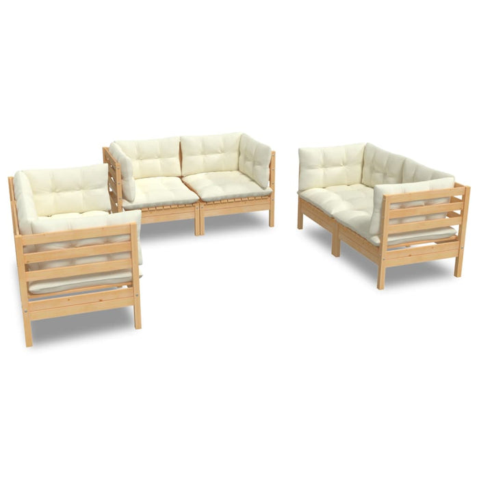 Set mobilier grădină cu perne crem, 6 piese, lemn masiv de pin - WALTI WALTI