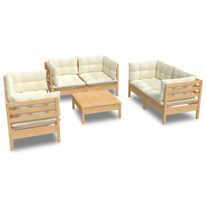 Set mobilier grădină cu perne crem, 7 piese, lemn masiv de pin - WALTI WALTI