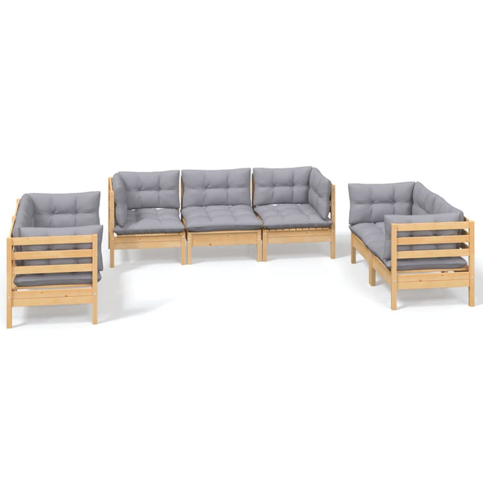 Set mobilier grădină cu perne gri, 7 piese, lemn masiv de pin - WALTI WALTI