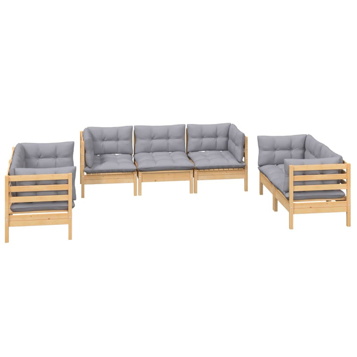 Set mobilier grădină cu perne gri, 7 piese, lemn masiv de pin - WALTI WALTI