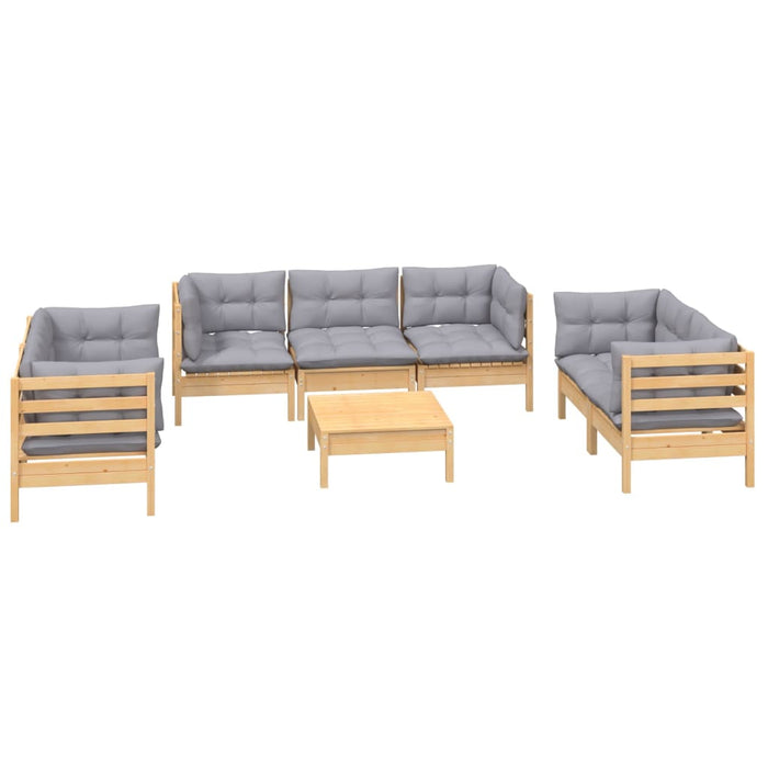 Set mobilier de grădină cu perne gri, 8 piese, lemn masiv pin - WALTI WALTI