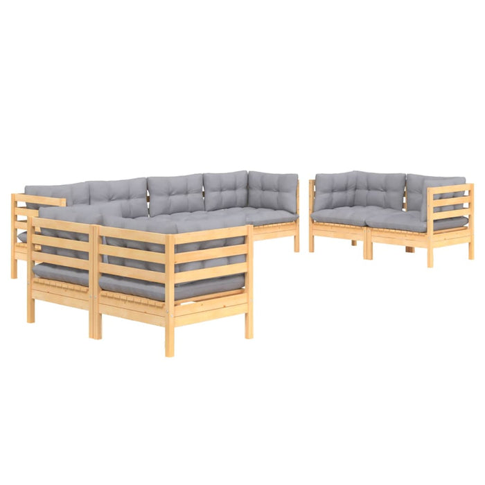 Set mobilier de grădină cu perne gri, 8 piese, lemn masiv pin - WALTI WALTI