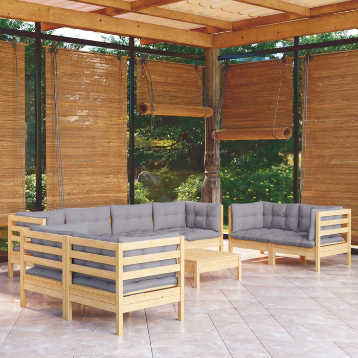 Set mobilier de grădină cu perne gri, 9 piese, lemn masiv pin - WALTI WALTI