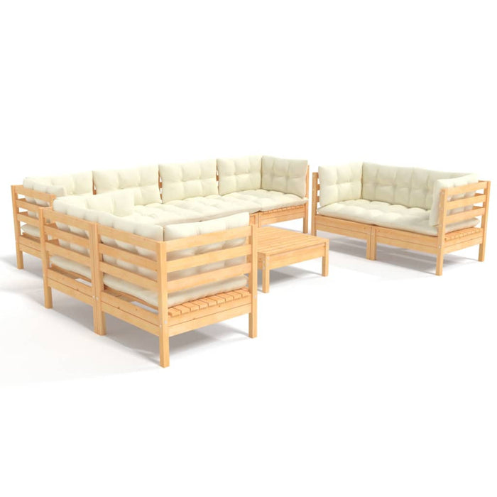 Set mobilier grădină cu perne crem, 9 piese, lemn masiv de pin - WALTI WALTI