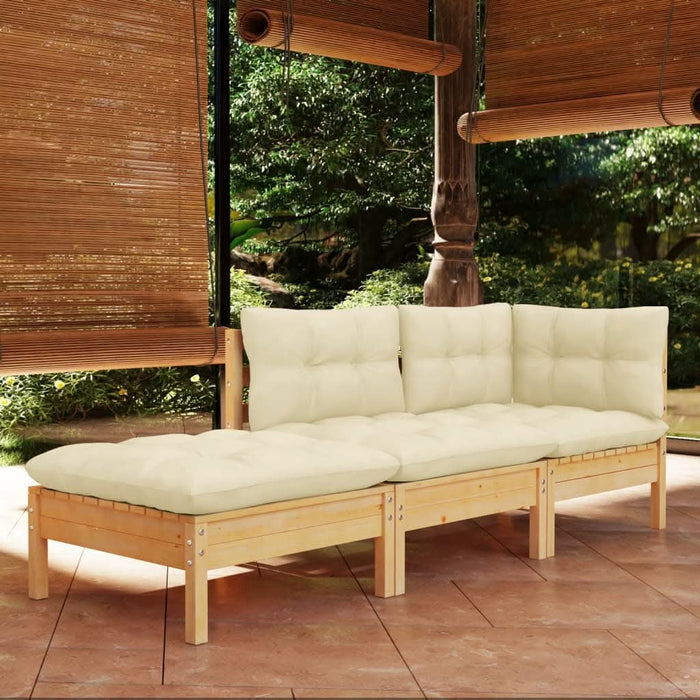 Set mobilier grădină cu perne crem, 3 piese, lemn masiv de pin - WALTI WALTI