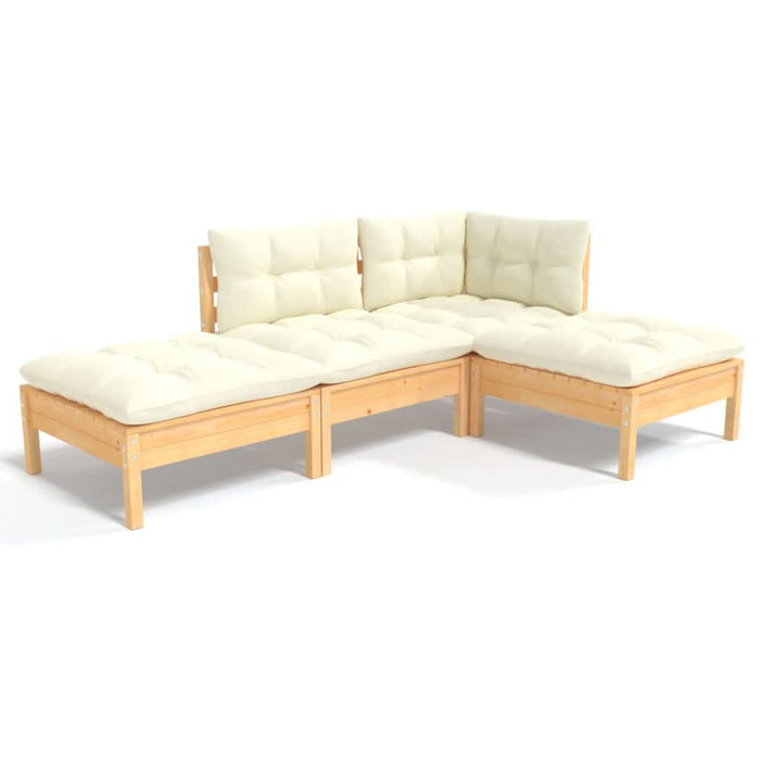 Set mobilier grădină cu perne crem, 4 piese, lemn de pin - WALTI WALTI