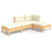 Set mobilier grădină cu perne crem, 4 piese, lemn de pin - WALTI WALTI