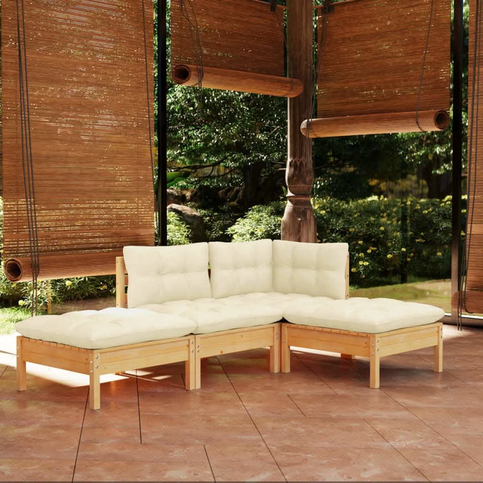 Set mobilier grădină cu perne crem, 4 piese, lemn de pin - WALTI WALTI