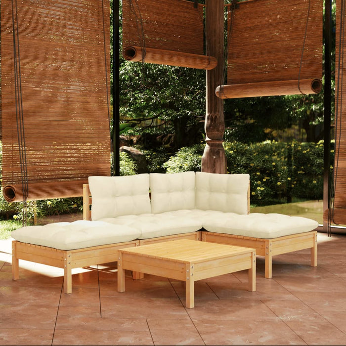 Set mobilier grădină cu perne crem, 5 piese, lemn de pin WALTI