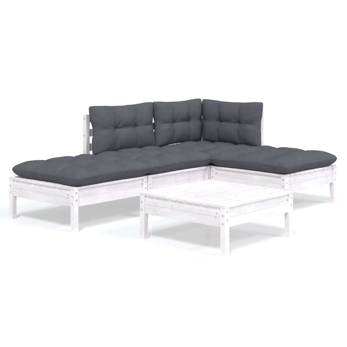 Set mobilier grădină cu perne, 5 piese, alb, lemn de pin - WALTI WALTI
