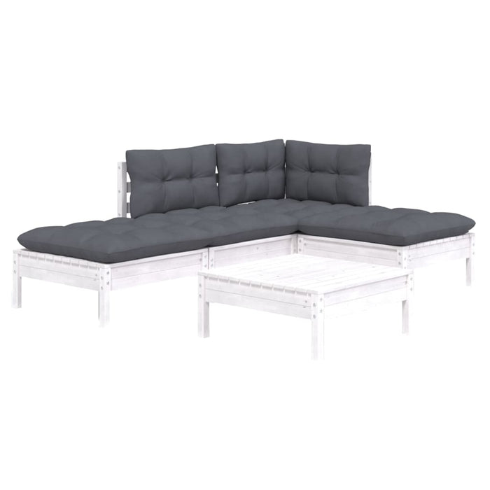 Set mobilier grădină cu perne, 5 piese, alb, lemn de pin - WALTI WALTI