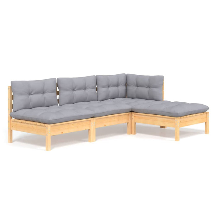 Set mobilier grădină cu perne, 4 piese, gri, lemn de pin - WALTI WALTI