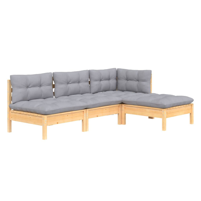 Set mobilier grădină cu perne, 4 piese, gri, lemn de pin - WALTI WALTI