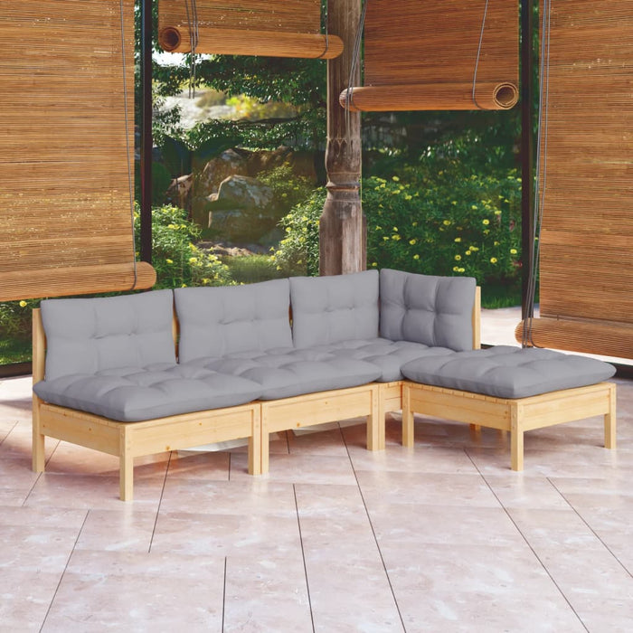 Set mobilier grădină cu perne, 4 piese, gri, lemn de pin - WALTI WALTI