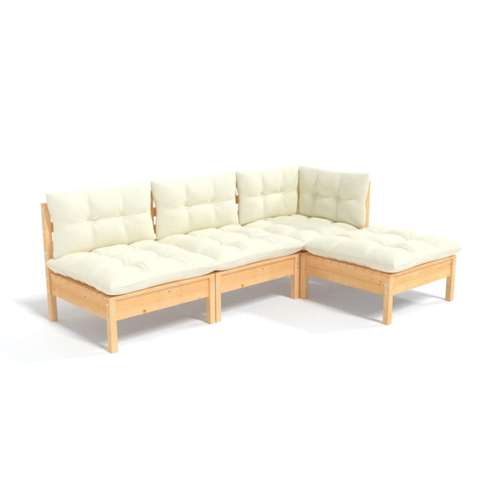 Set mobilier grădină cu perne, 4 piese, crem, lemn de pin - WALTI WALTI