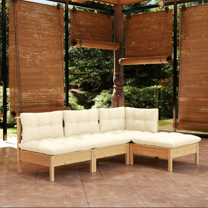 Set mobilier grădină cu perne, 4 piese, crem, lemn de pin - WALTI WALTI