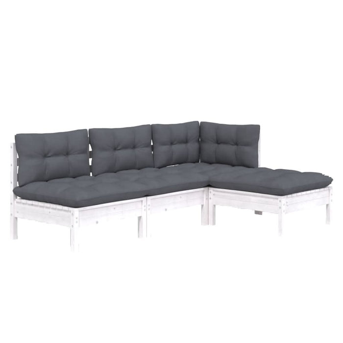 Set mobilier grădină cu perne, 4 piese, alb, lemn de pin - WALTI WALTI