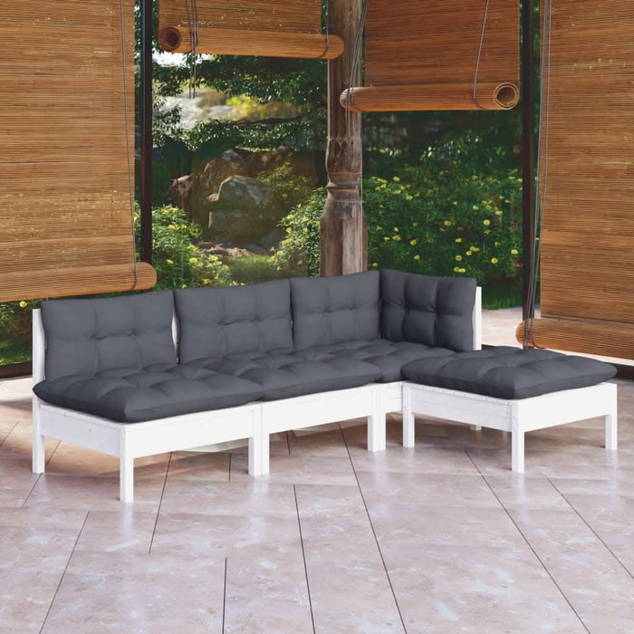 Set mobilier grădină cu perne, 4 piese, alb, lemn de pin - WALTI WALTI