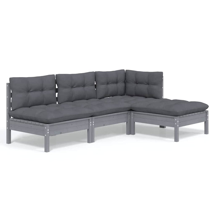 Set mobilier de grădină cu perne, 4 piese, gri, lemn masiv pin WALTI
