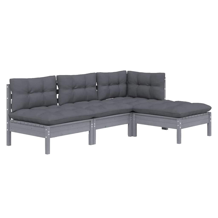 Set mobilier de grădină cu perne, 4 piese, gri, lemn masiv pin WALTI