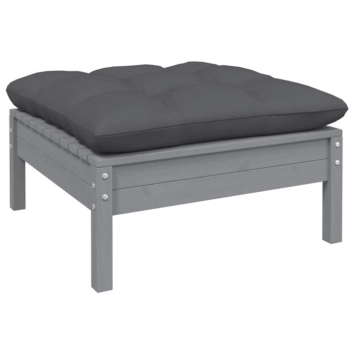Set mobilier de grădină cu perne, 4 piese, gri, lemn masiv pin WALTI
