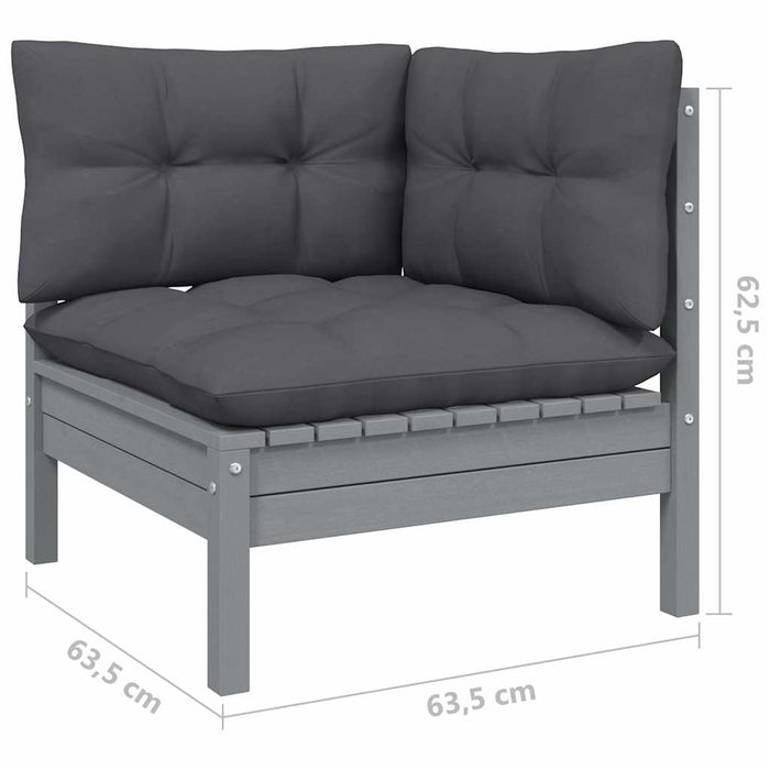 Set mobilier de grădină cu perne, 4 piese, gri, lemn masiv pin WALTI