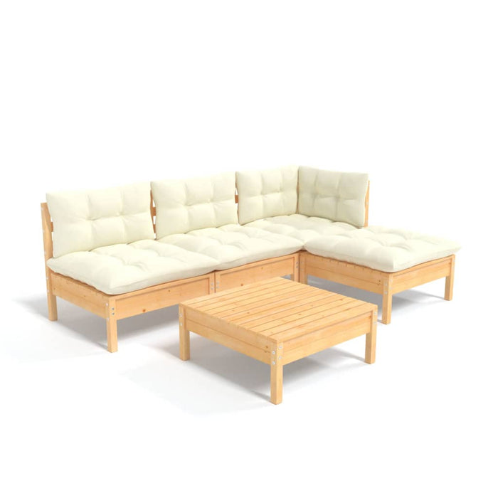 Set mobilier grădină cu perne crem, 5 piese, lemn de pin - WALTI WALTI