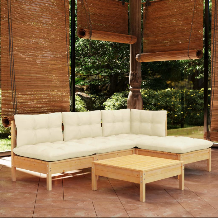 Set mobilier grădină cu perne crem, 5 piese, lemn de pin - WALTI WALTI