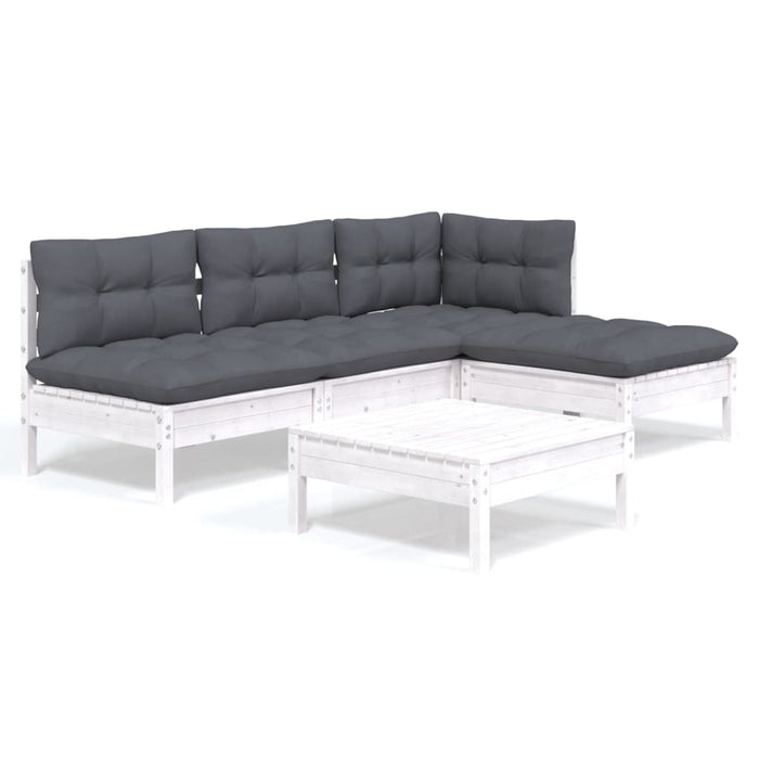 Set mobilier grădină cu perne, 5 piese, alb, lemn de pin - WALTI WALTI