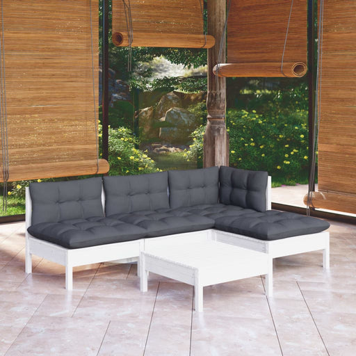 Set mobilier grădină cu perne, 5 piese, alb, lemn de pin - WALTI WALTI