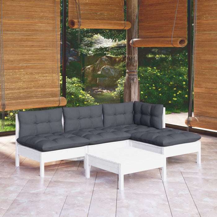 Set mobilier grădină cu perne, 5 piese, alb, lemn de pin - WALTI WALTI