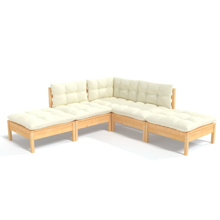 Set mobilier grădină cu perne crem, 5 piese, lemn de pin - WALTI WALTI