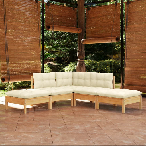 Set mobilier grădină cu perne crem, 5 piese, lemn de pin - WALTI WALTI