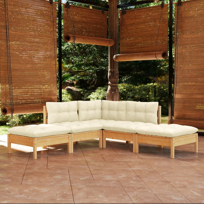 Set mobilier grădină cu perne crem, 5 piese, lemn de pin - WALTI WALTI
