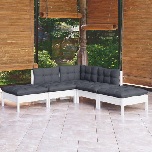Set mobilier grădină cu perne, 5 piese, alb, lemn de pin - WALTI WALTI