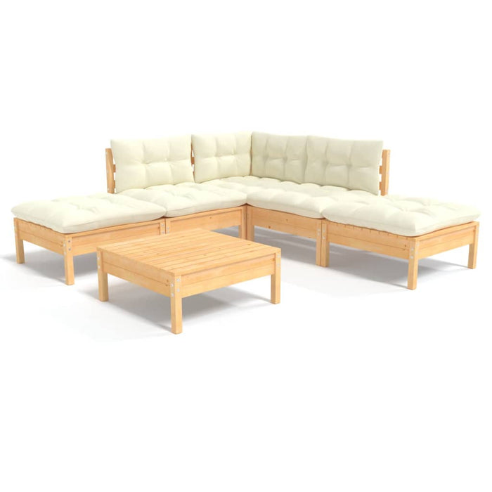 Set mobilier grădină cu perne crem, 6 piese, lemn masiv de pin - WALTI WALTI